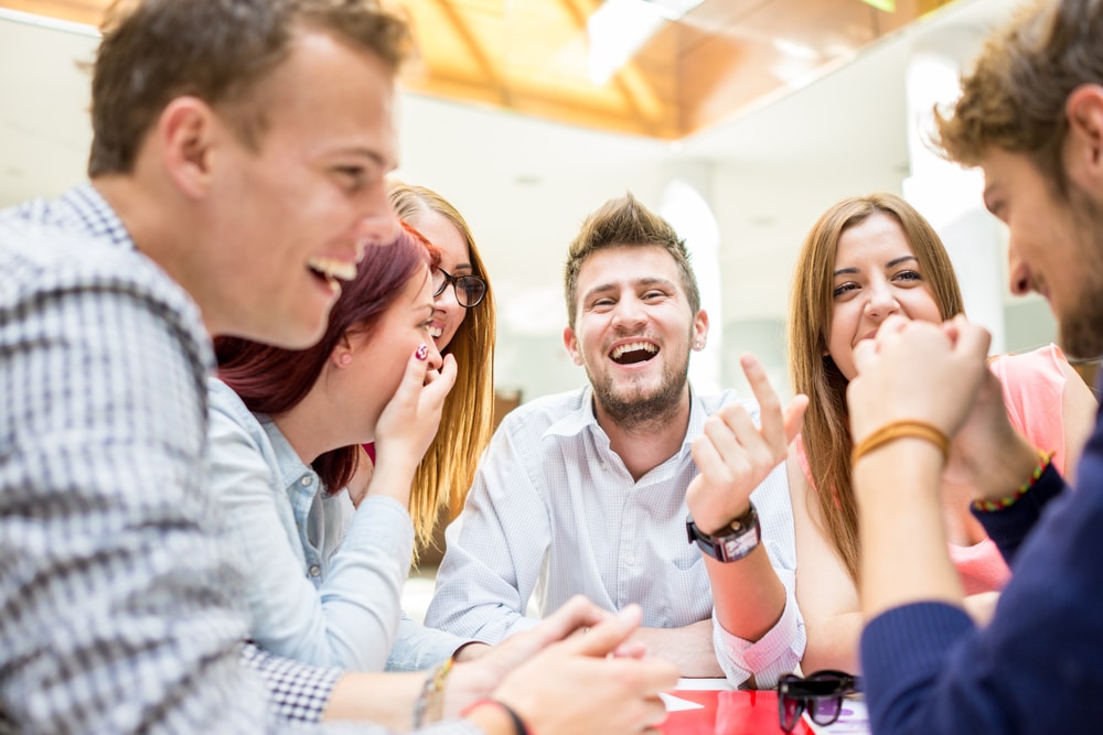 group of people laughing